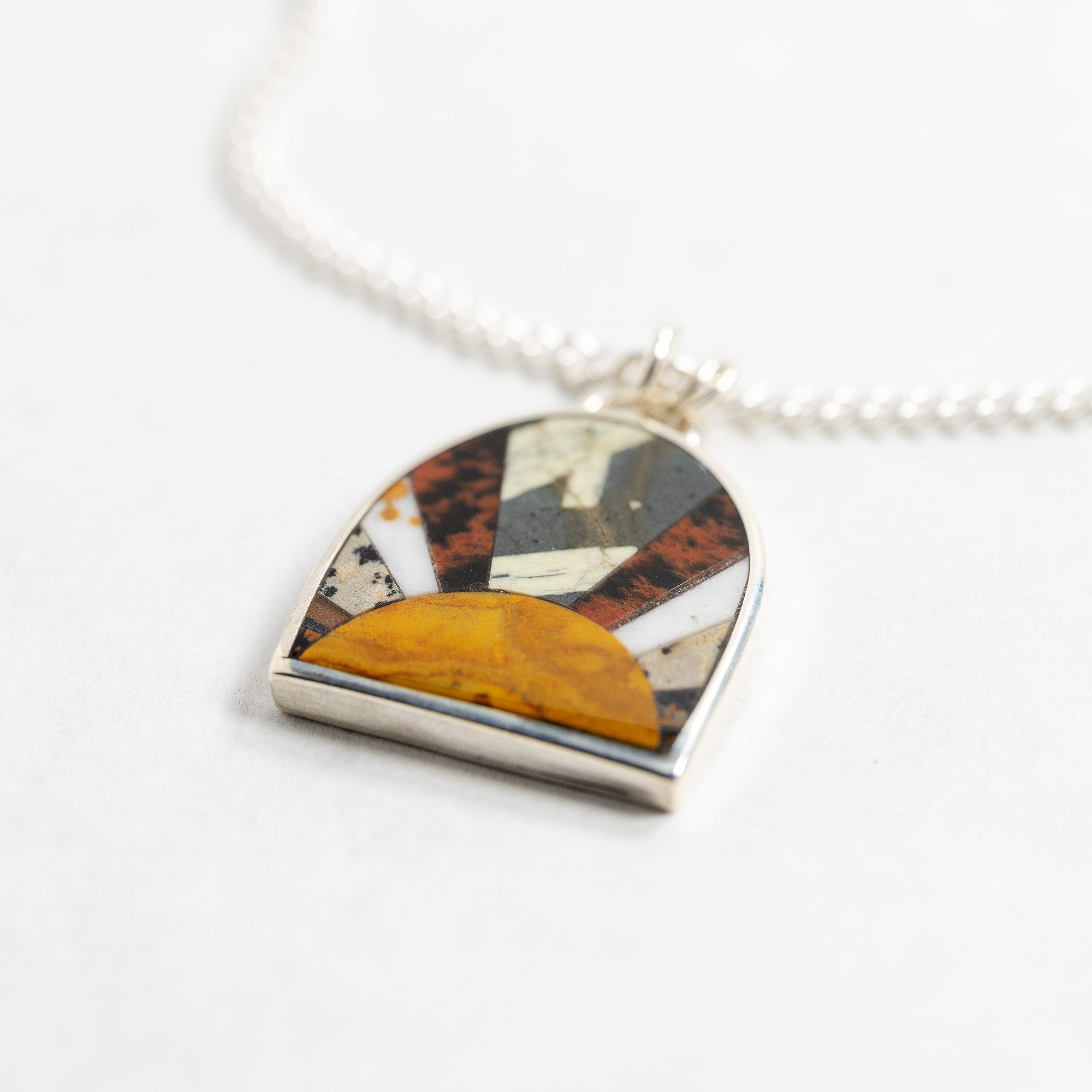 Sun Shrine Stone Inlay Sterling Silver Necklace no. 7