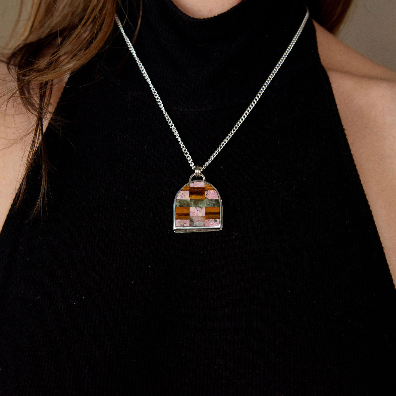 Quirky Patchwork Sterling Silver Necklace