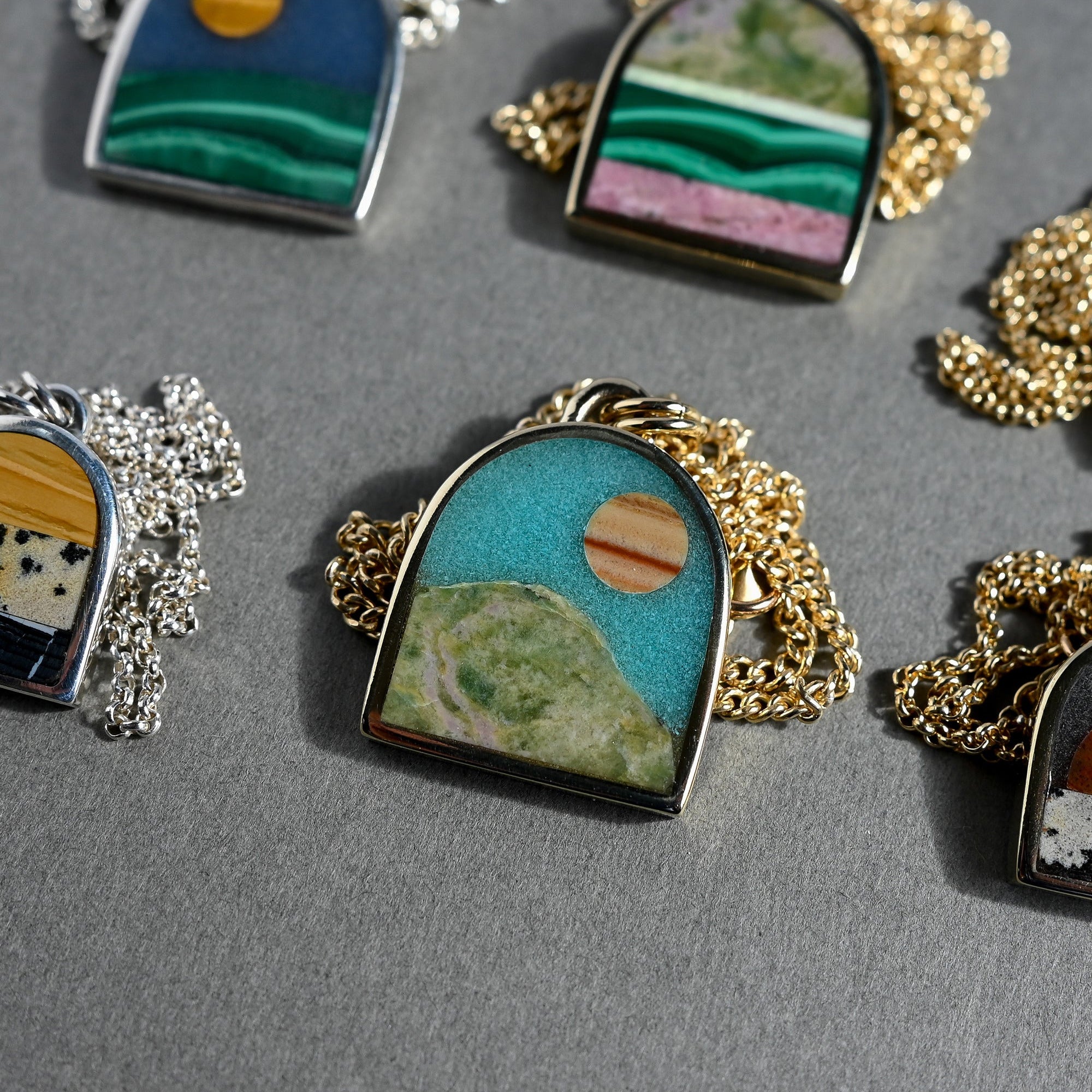 Wave Dolomite & Spring Green Jasper Hill Brass Landscape no. 102