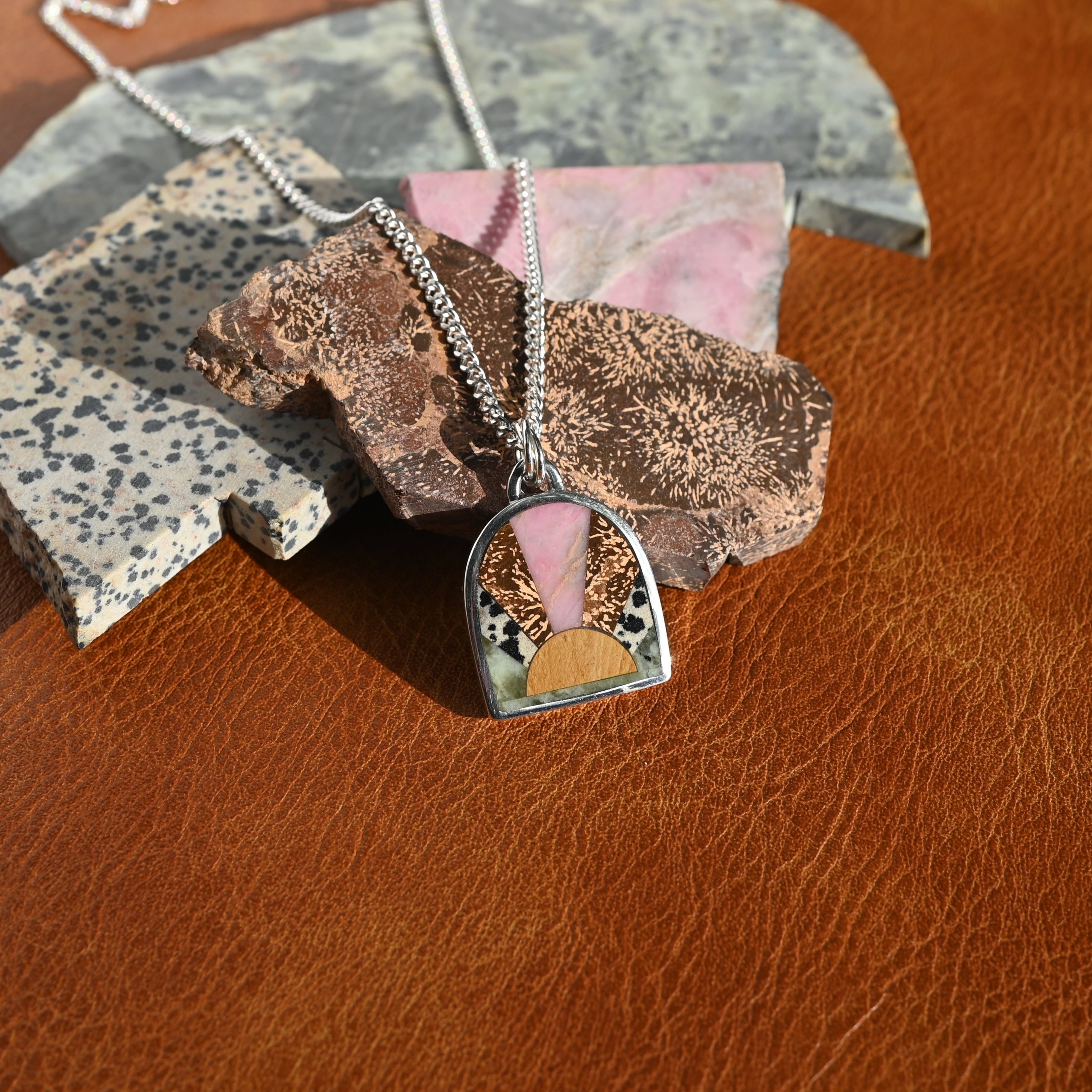 Sun Shrine Stone Inlay Sterling Silver Necklace no. 8