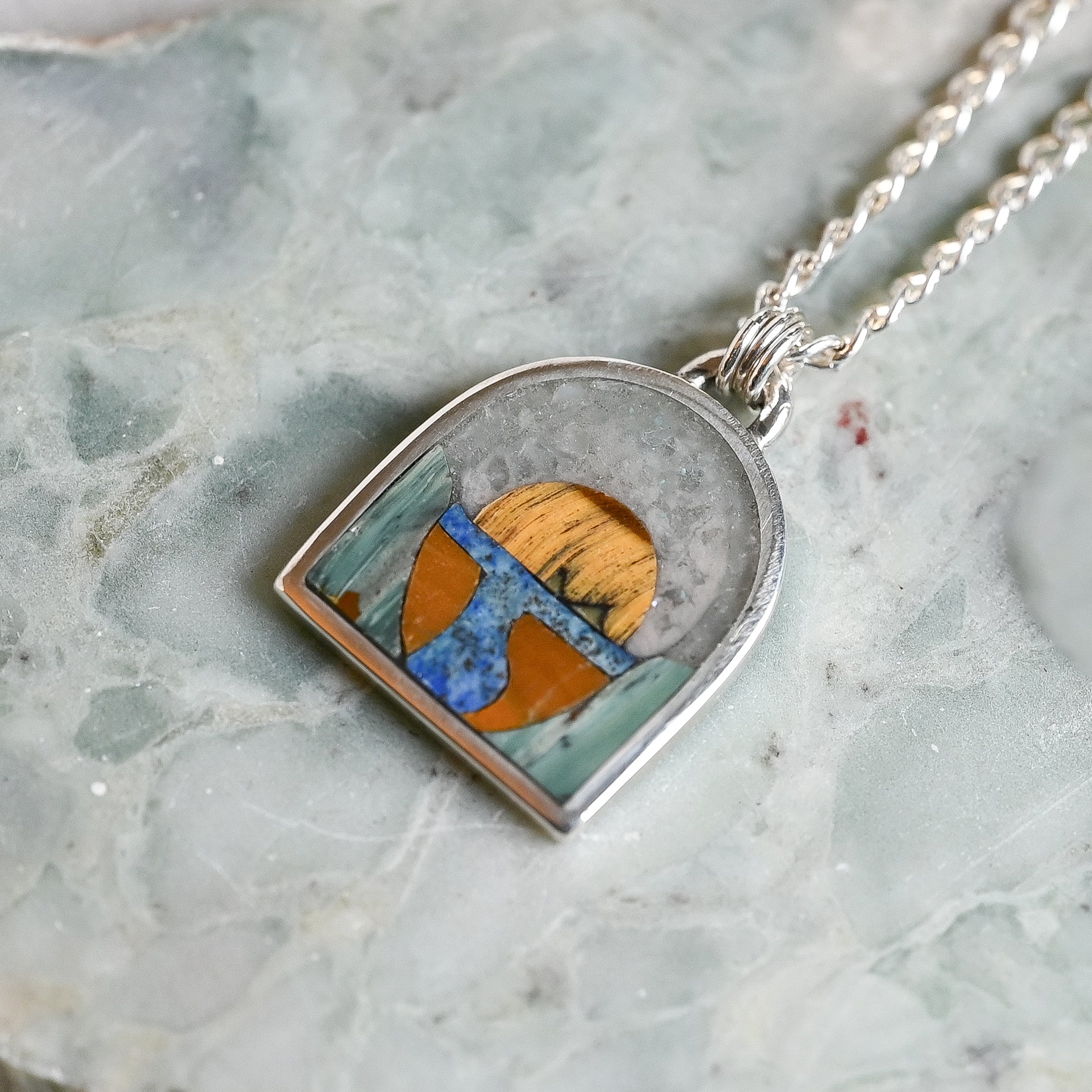 Beachscape Sterling Silver Stone Inlay Necklace