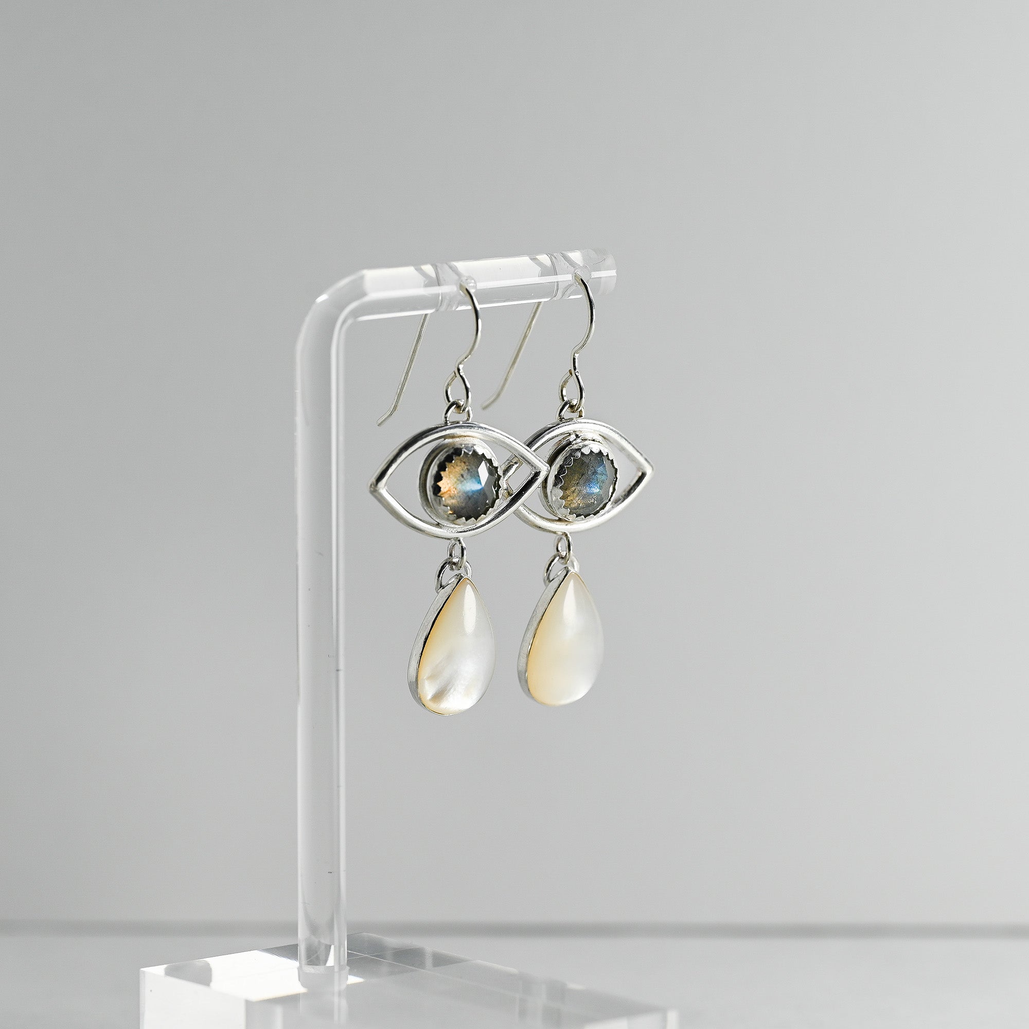 Labradorite & Mother of Pearl Crying Eyes Sterling Silver Earrings