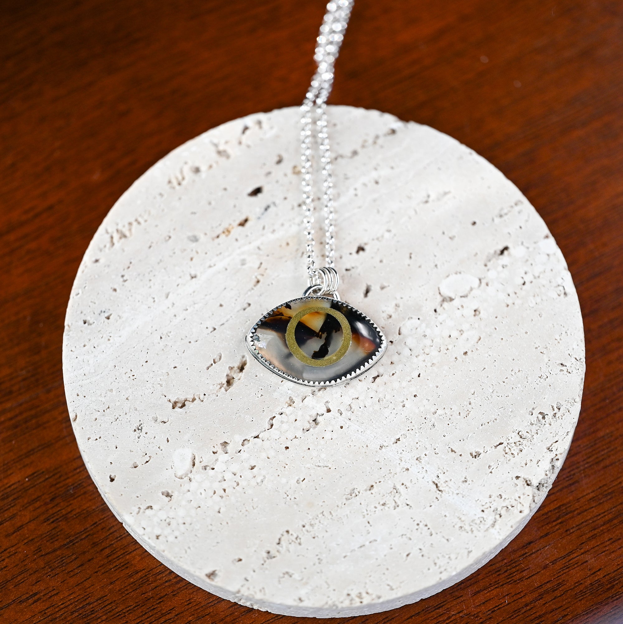 Montana Agate Golden Eye Sterling Silver Necklace