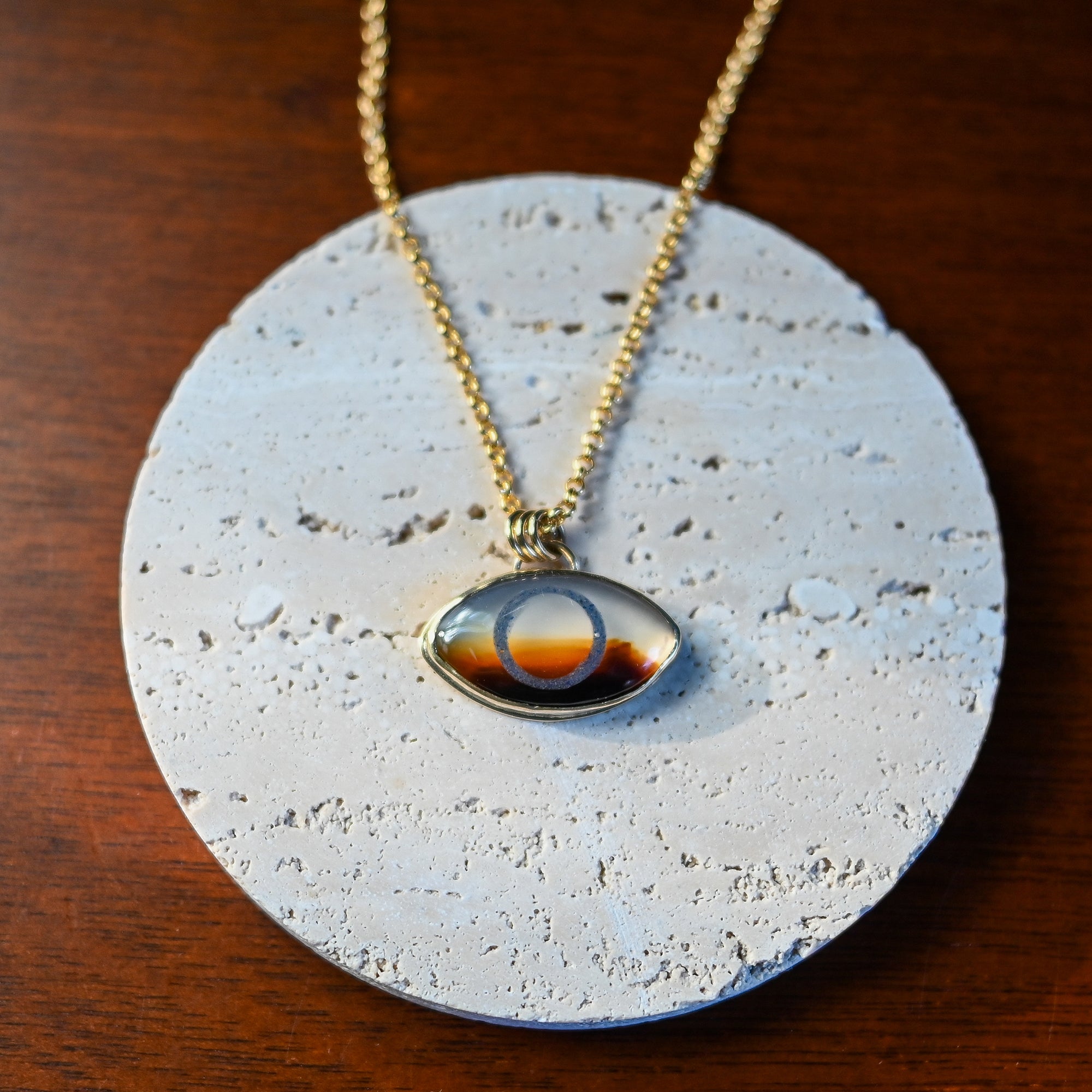 Montana Agate & Lapis Brass Eye Necklace