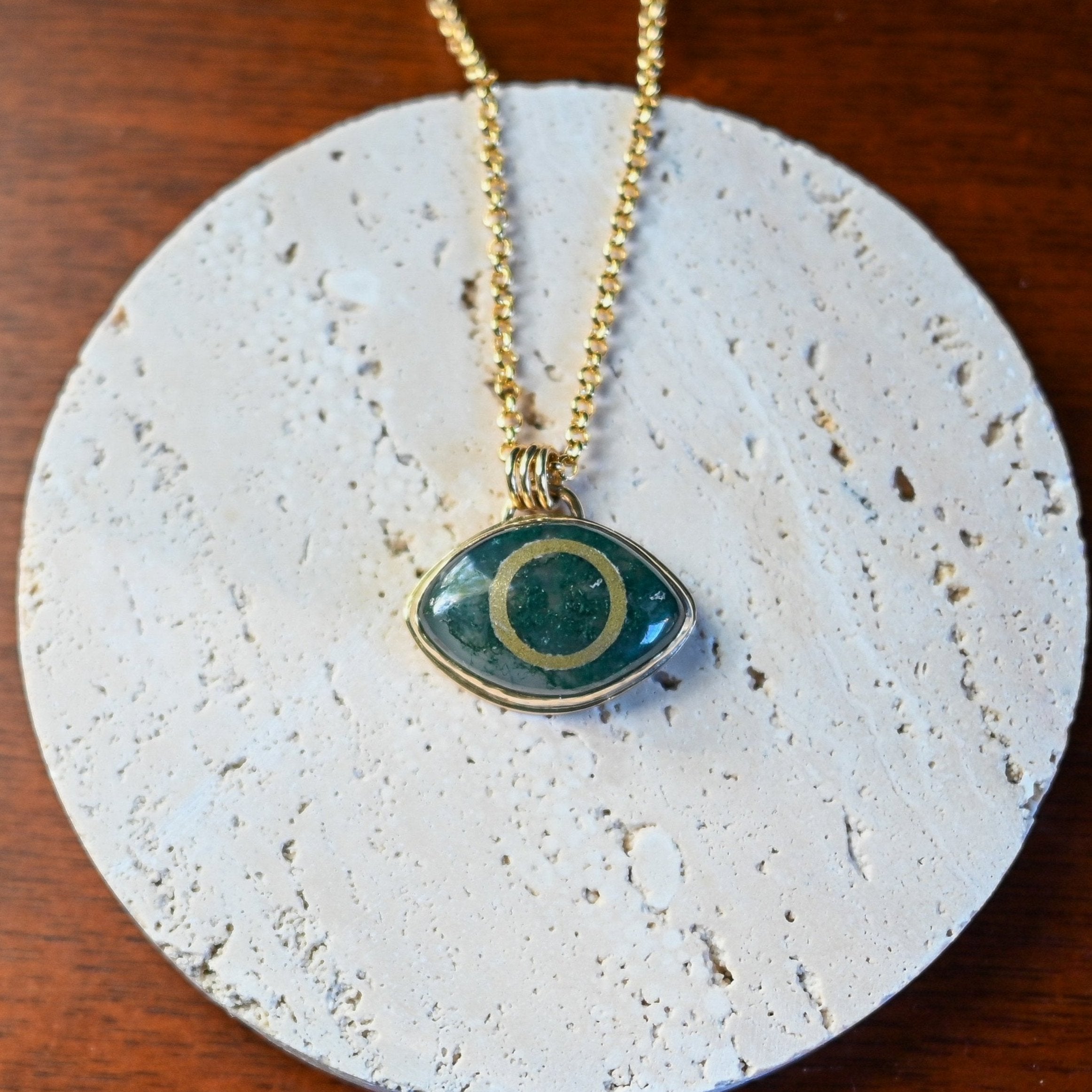 Moss Agate Eye Brass Necklace