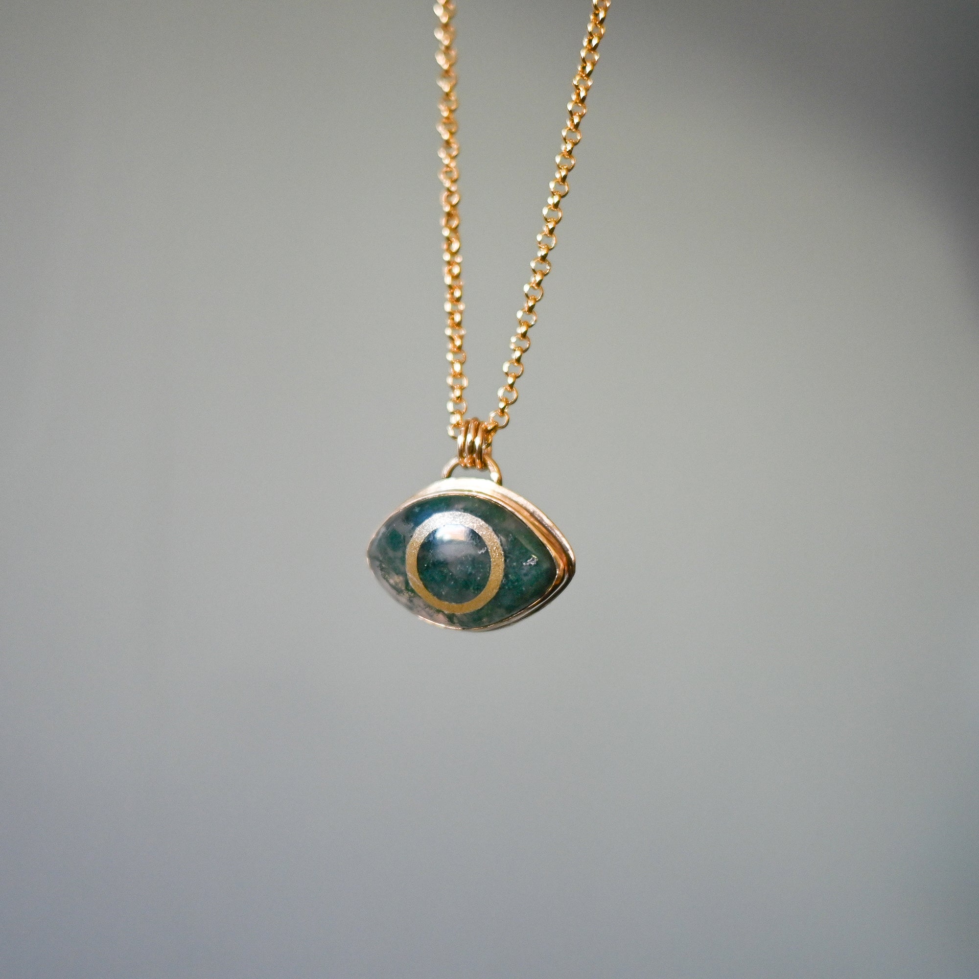 Moss Agate Eye Brass Necklace