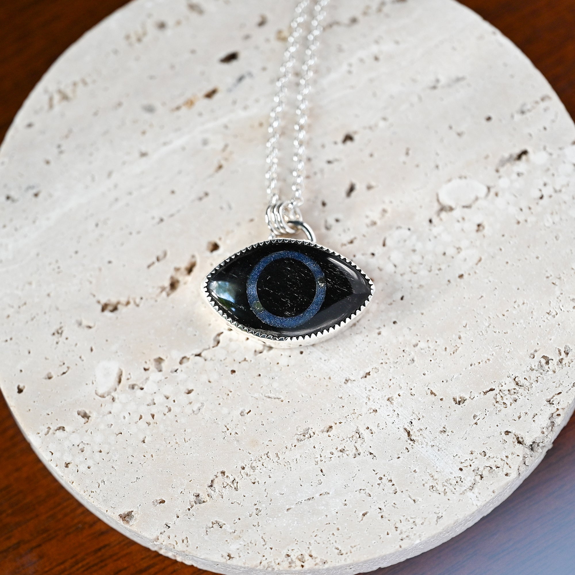 Obsidian & Lapis Sterling Silver Eye Necklace