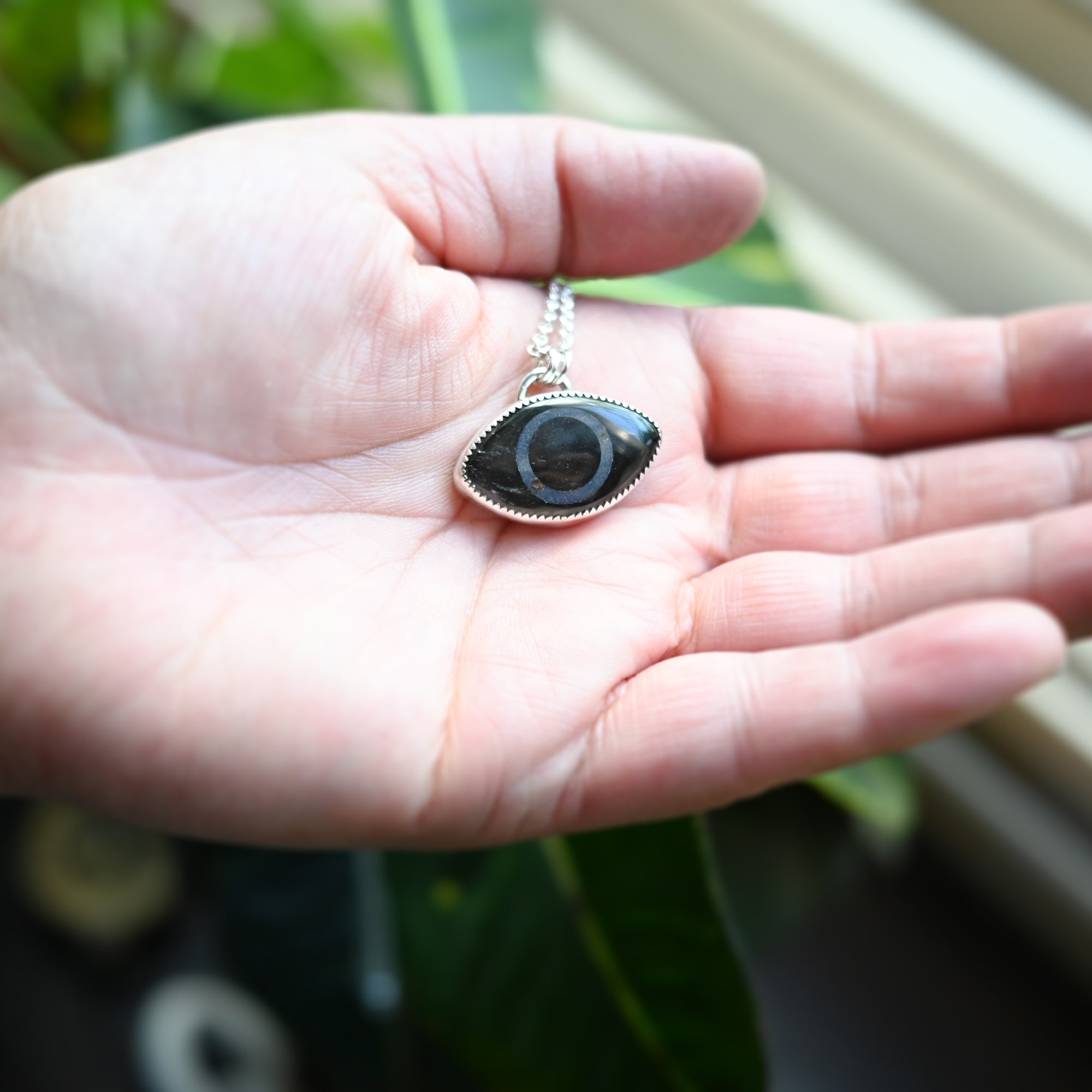 Obsidian & Lapis Sterling Silver Eye Necklace