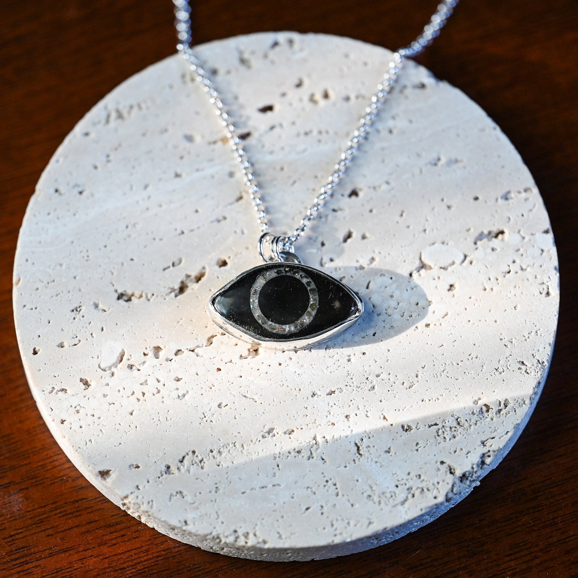 Obsidian & Pyrite Sterling Silver Eye Necklace