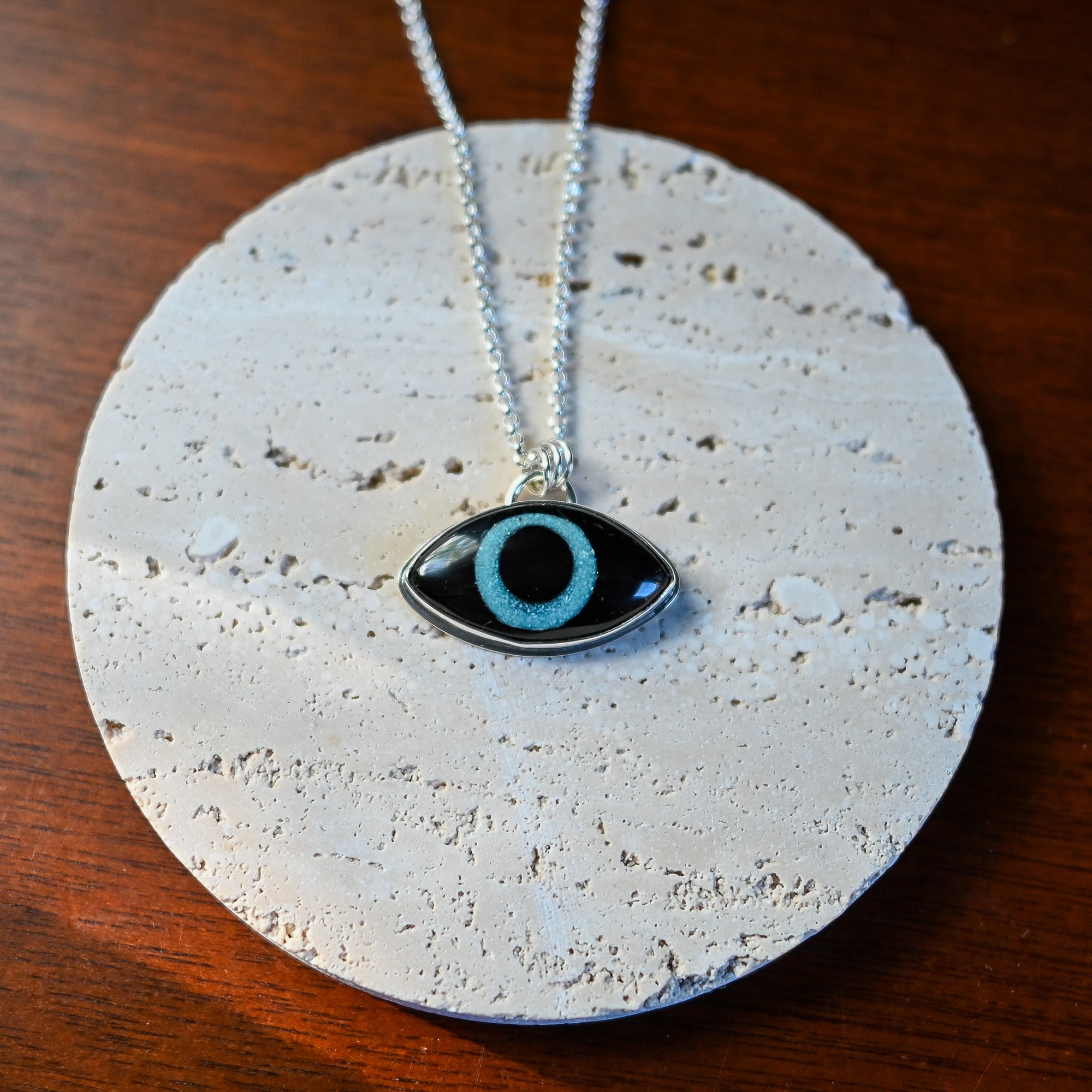 Obsidian & Turquoise Sterling Silver Eye Necklace