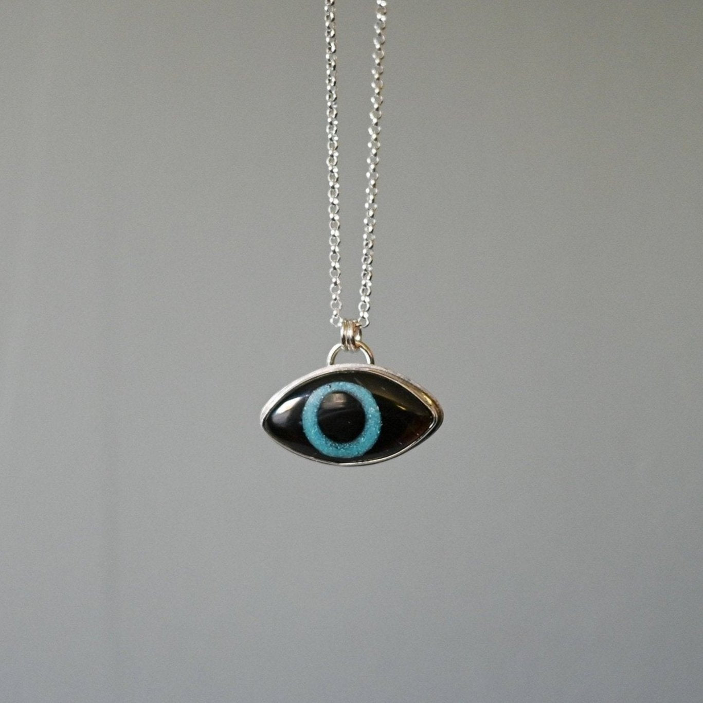 Obsidian & Turquoise Sterling Silver Eye Necklace