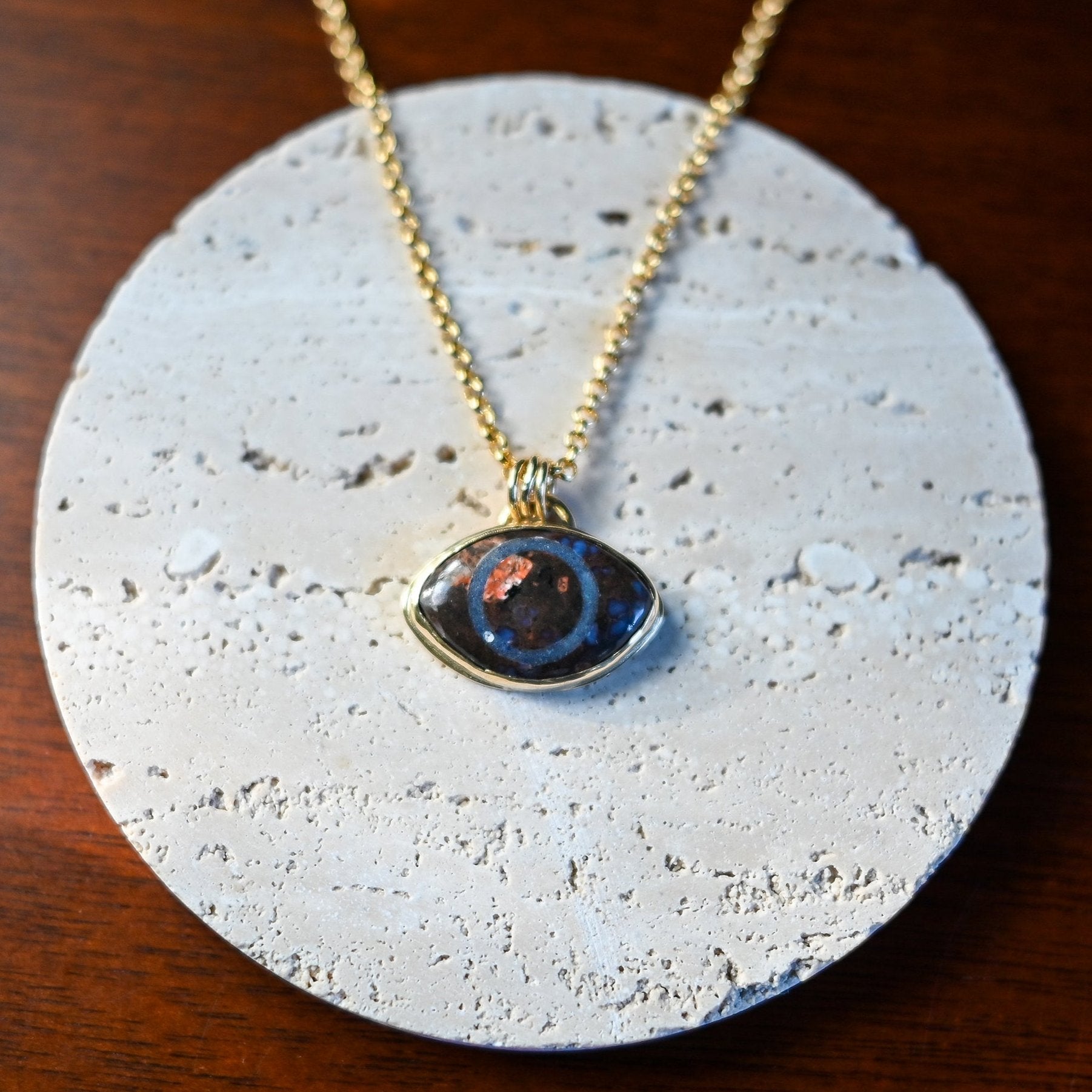 Jasper & Lapis Brass Eye Necklace