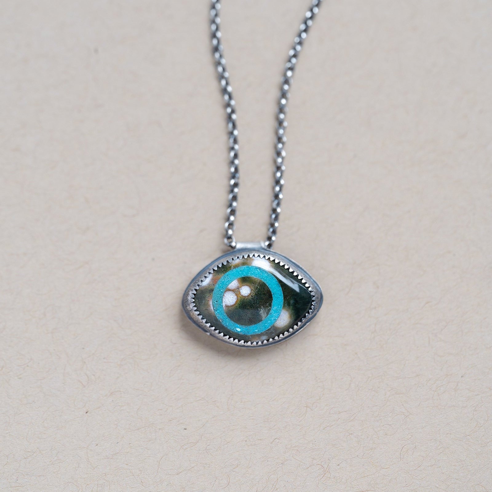 Ocean Jasper Turquoise Eye Sterling Silver Necklace no. 1