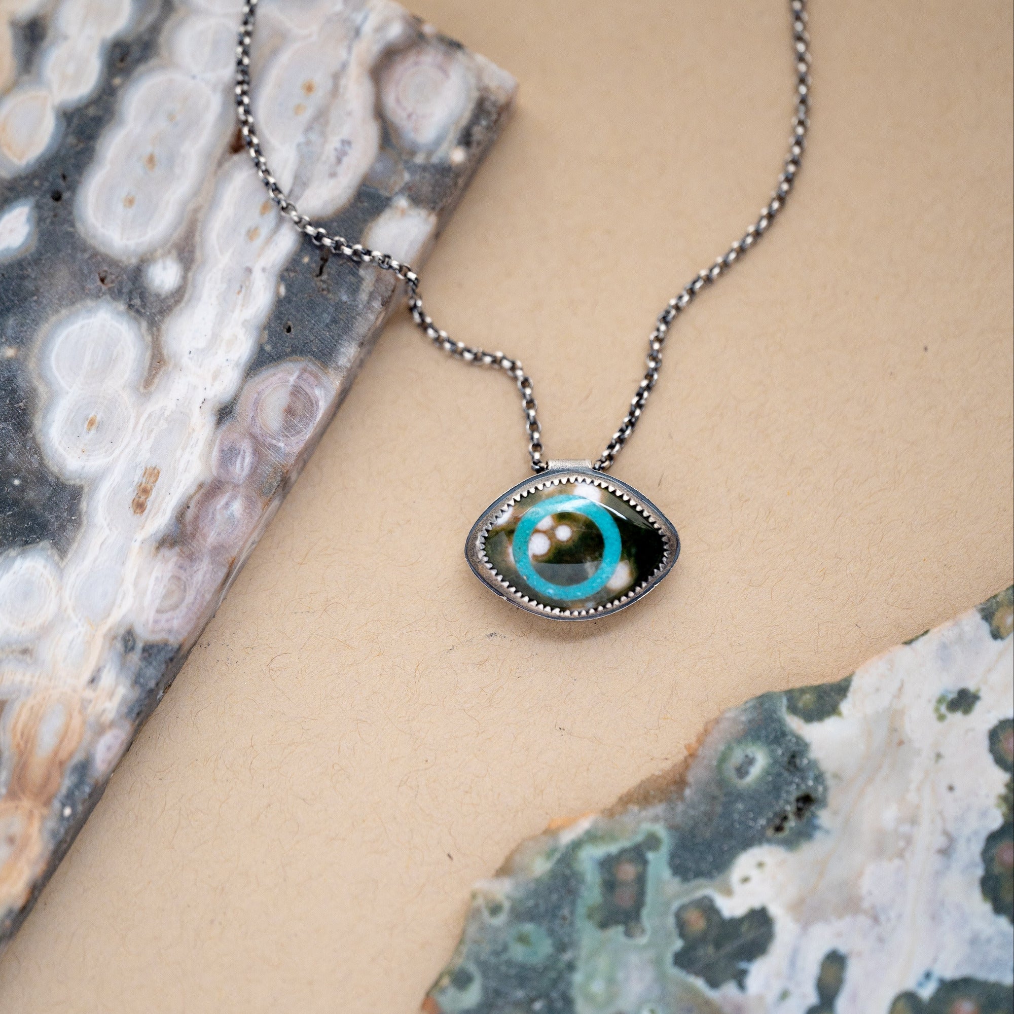Ocean Jasper Turquoise Eye Sterling Silver Necklace no. 1