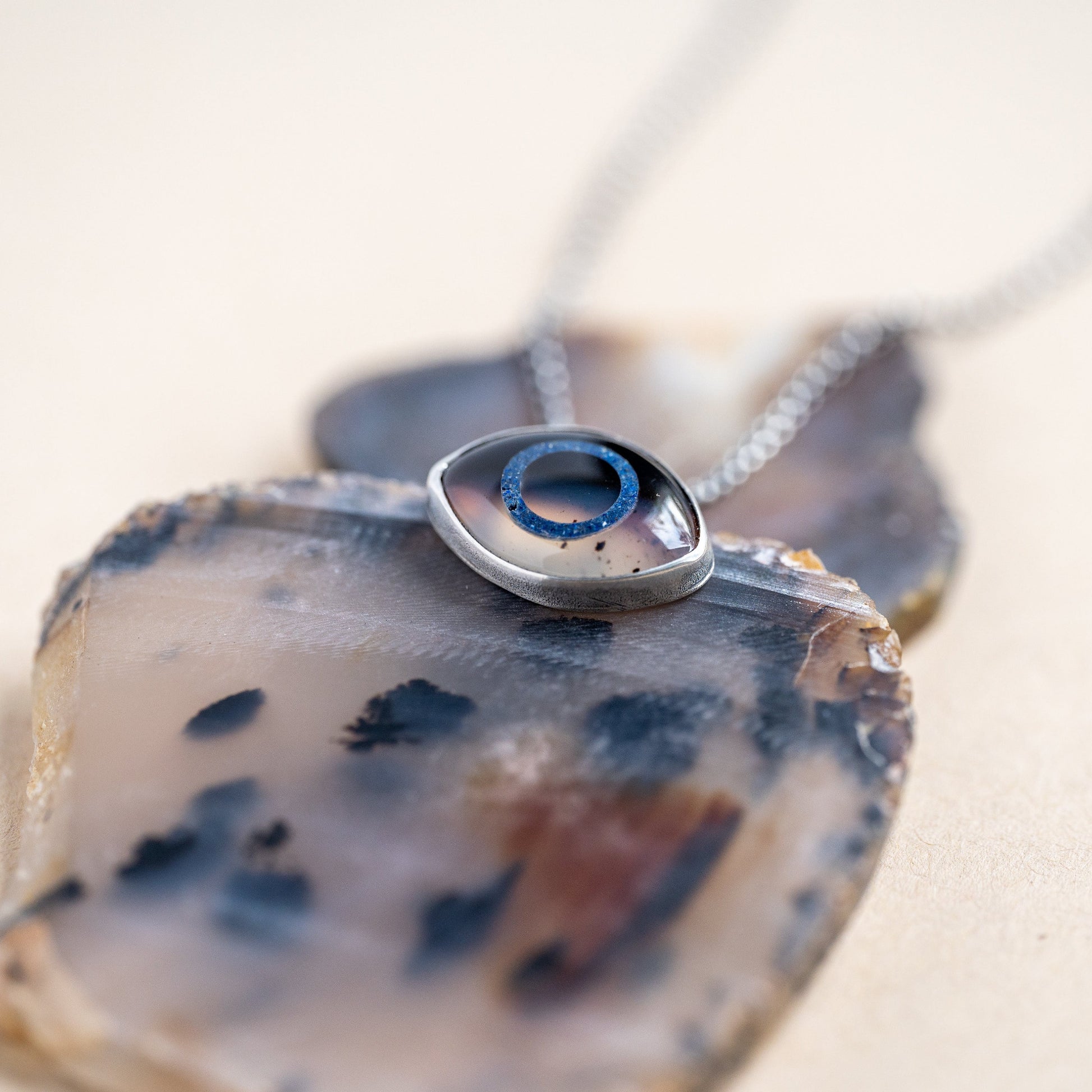 montanta Agate eye pendant in sterling silver setting