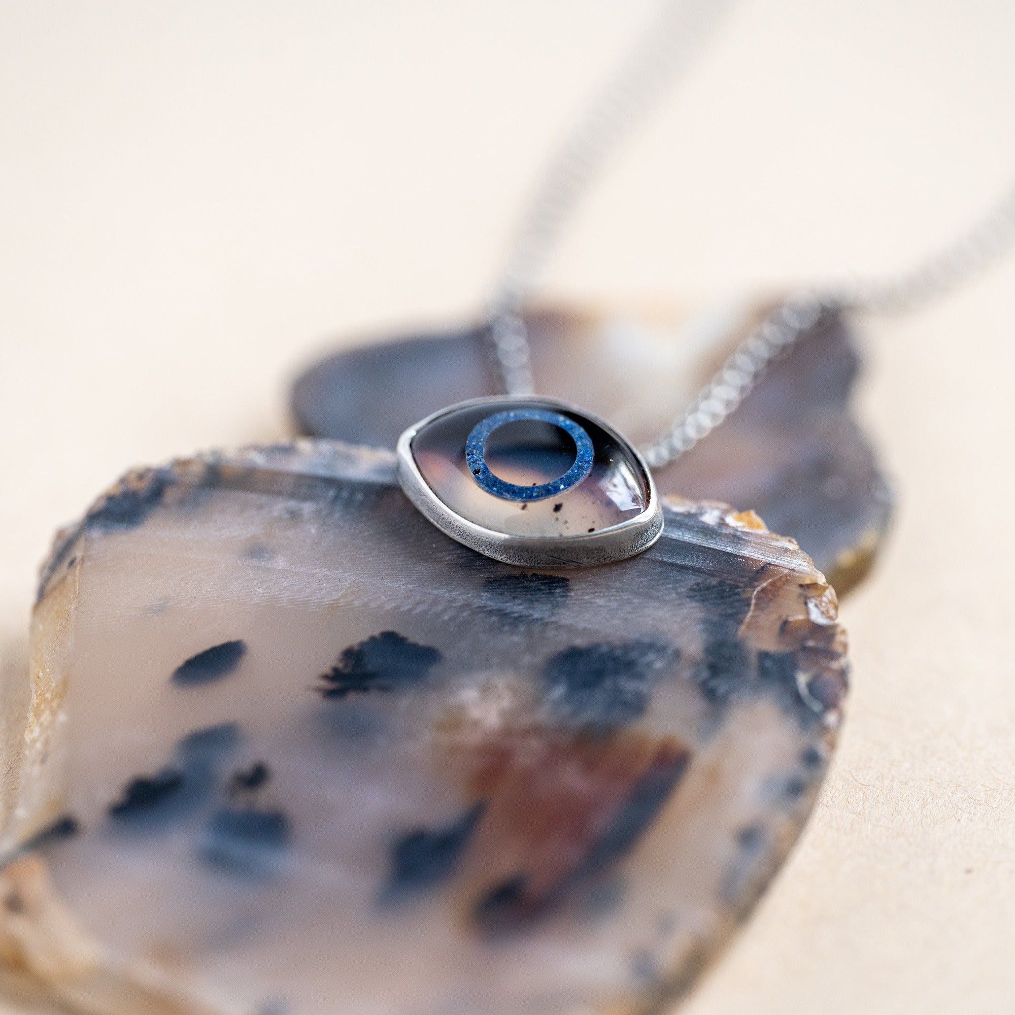 montanta Agate eye pendant in sterling silver setting