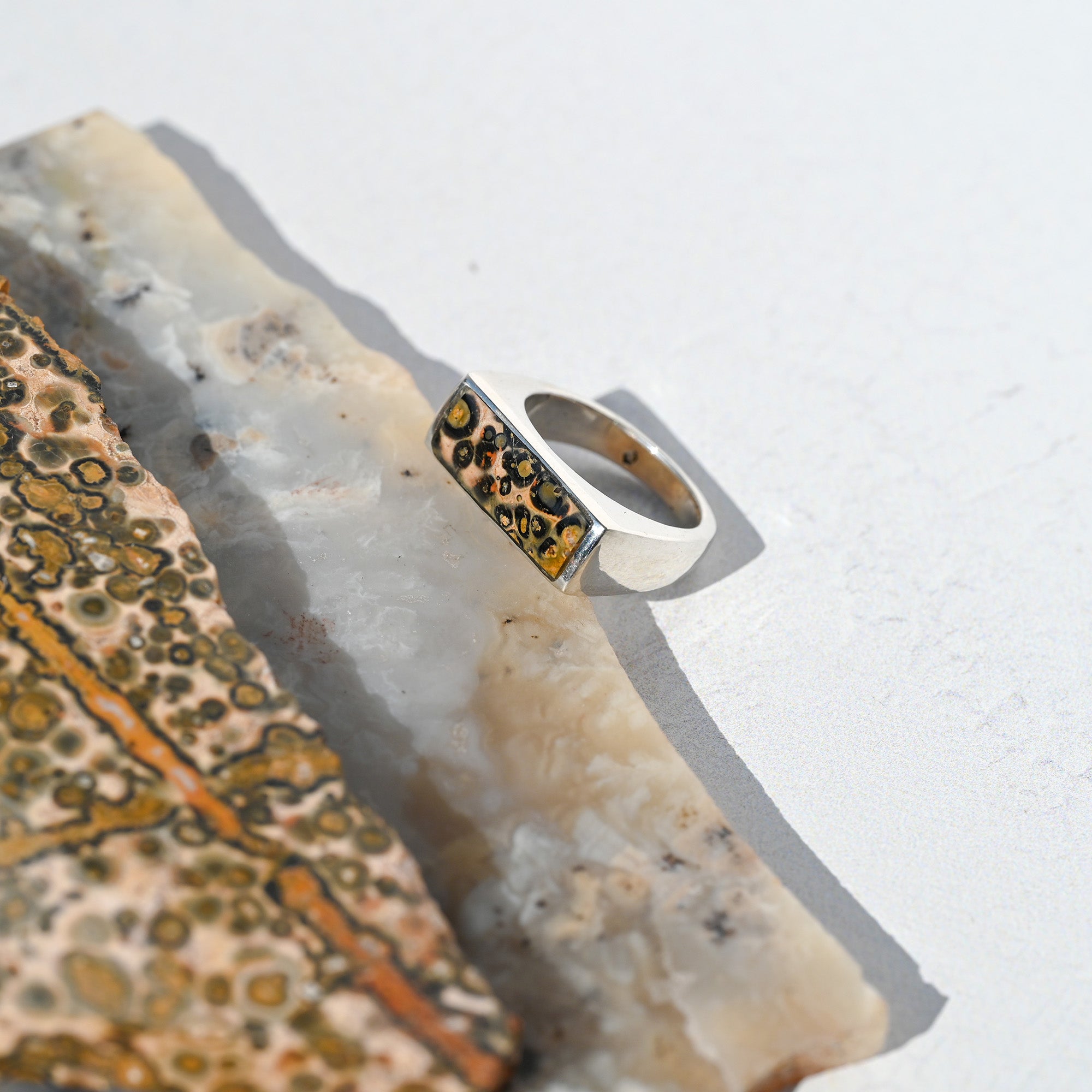 Leopard Skin Sterling Silver Stone Signet Ring