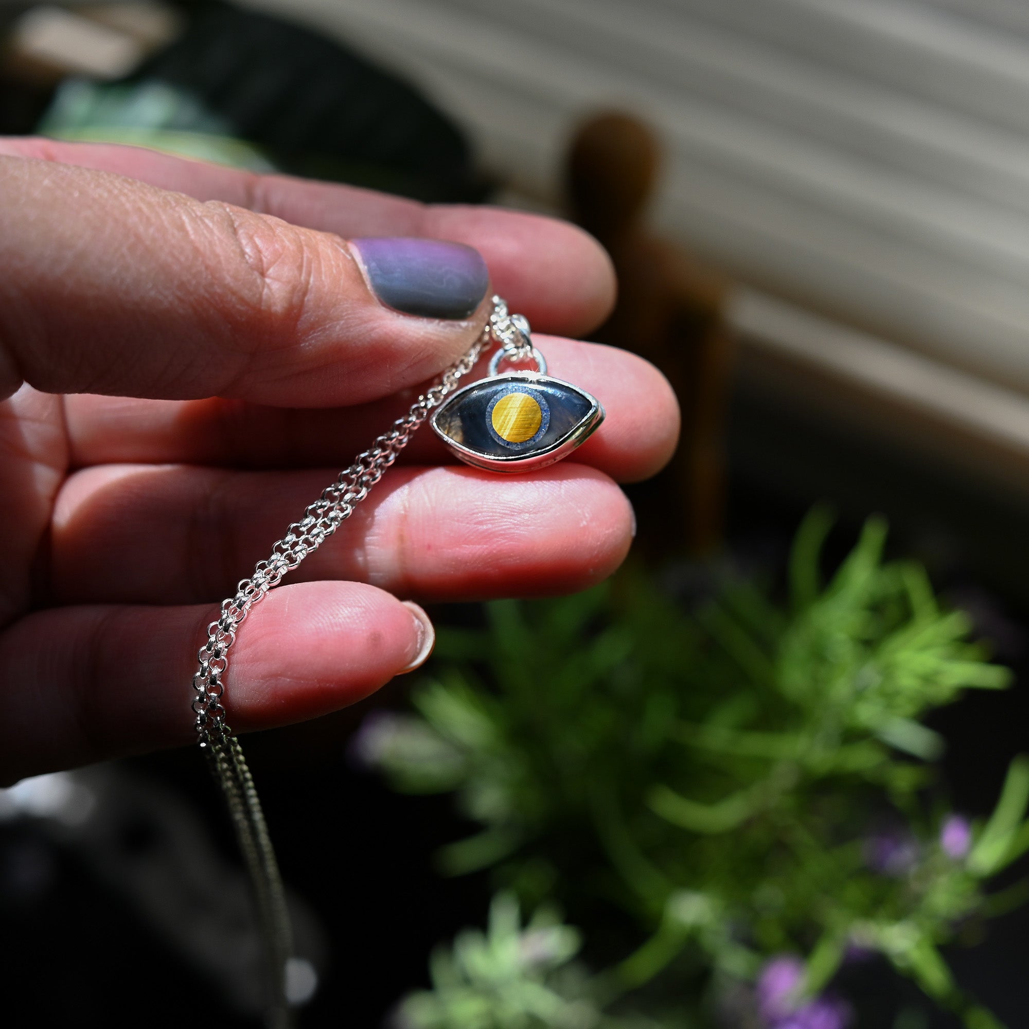 Tiny Montana Agate & Tiger Eye Sterling Silver Necklace