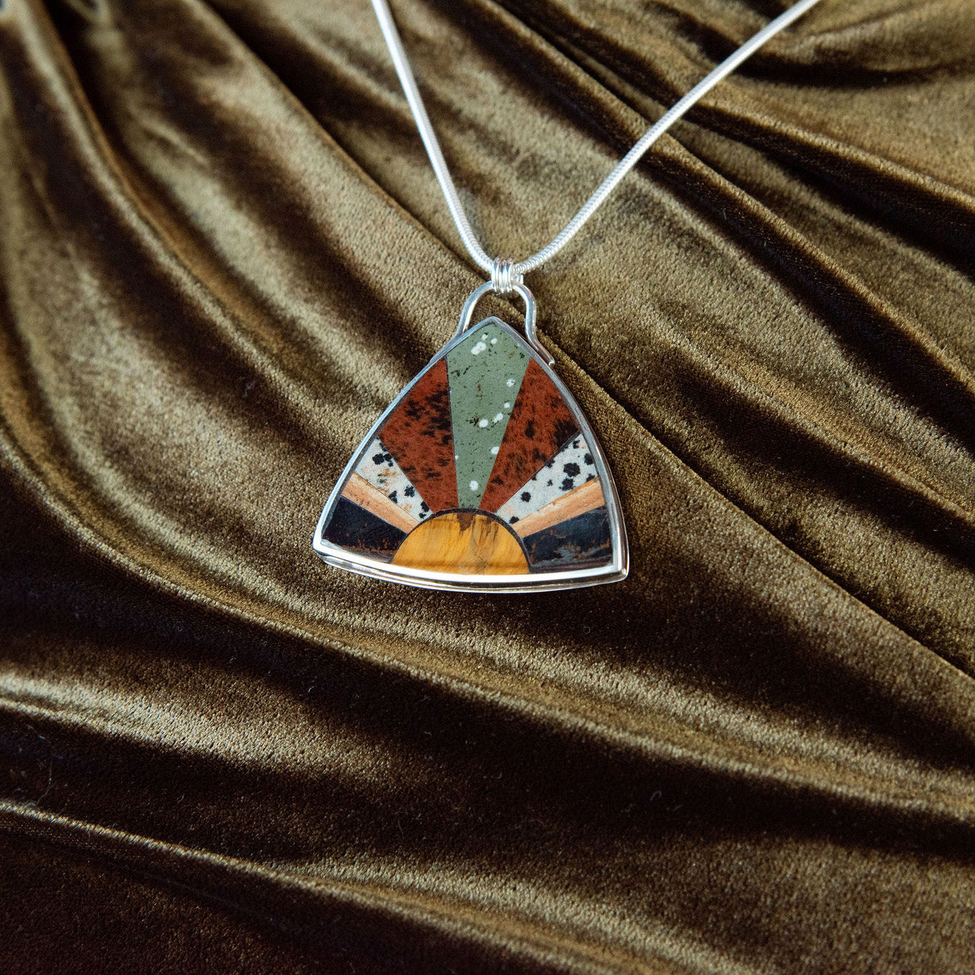 Sun Shrine Stone Inlay Sterling Silver Necklace no. 5