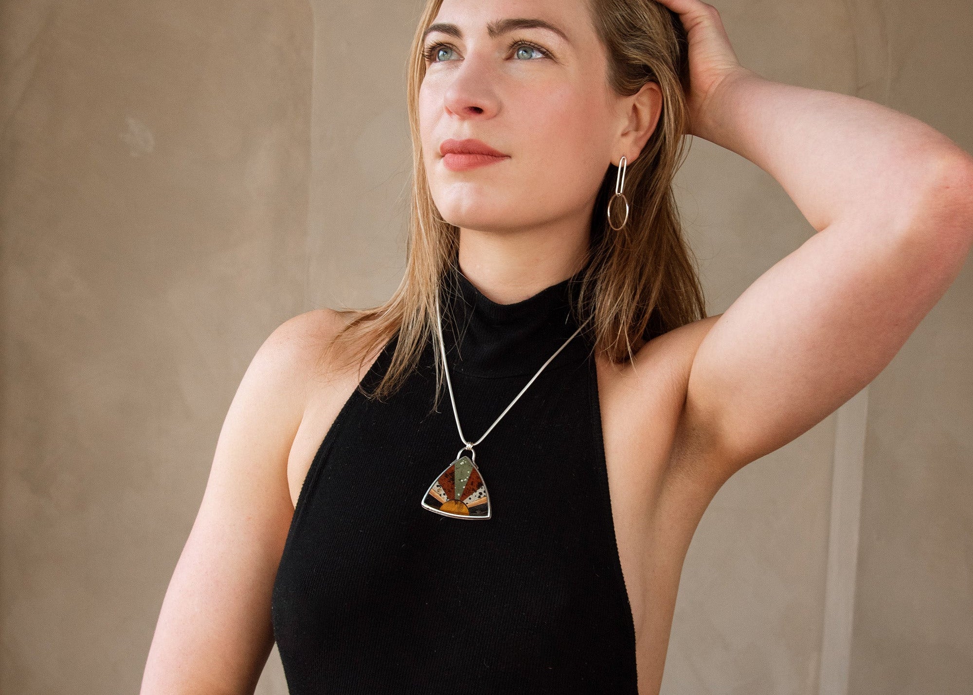 Sun Shrine Stone Inlay Sterling Silver Necklace no. 5