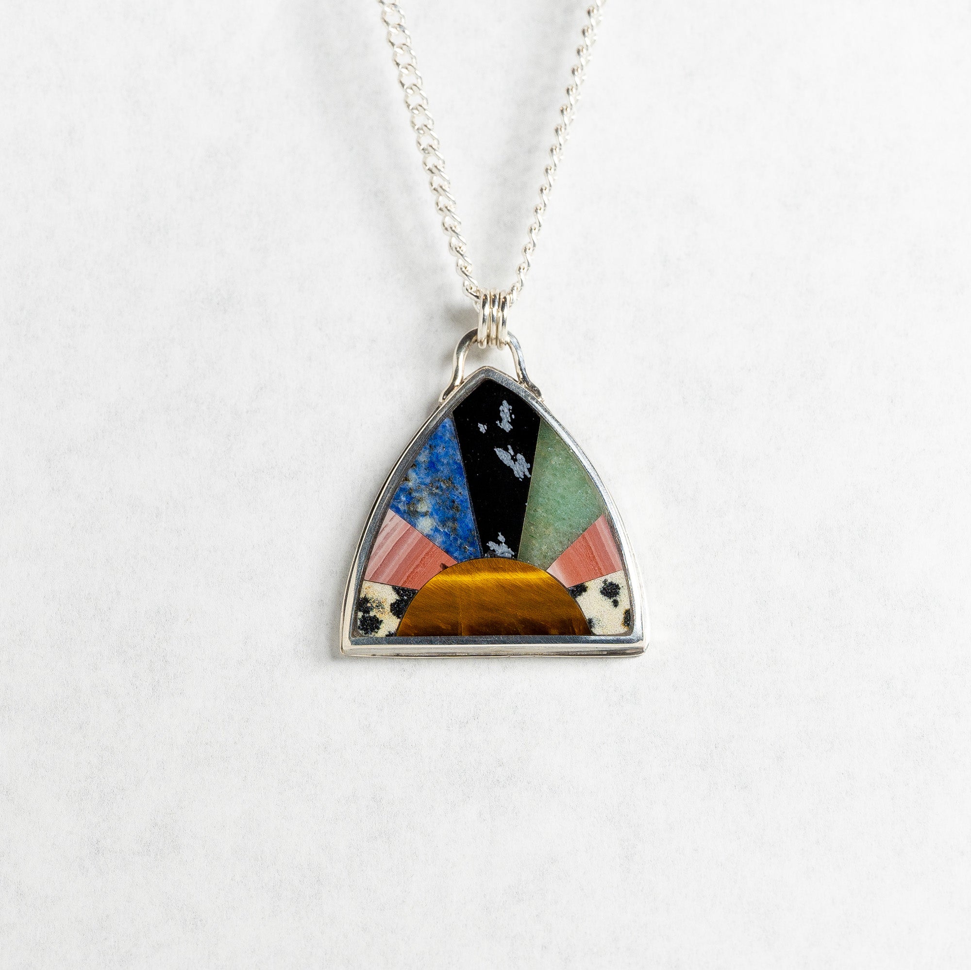Sun Shrine Stone Inlay Sterling Silver Necklace no. 6