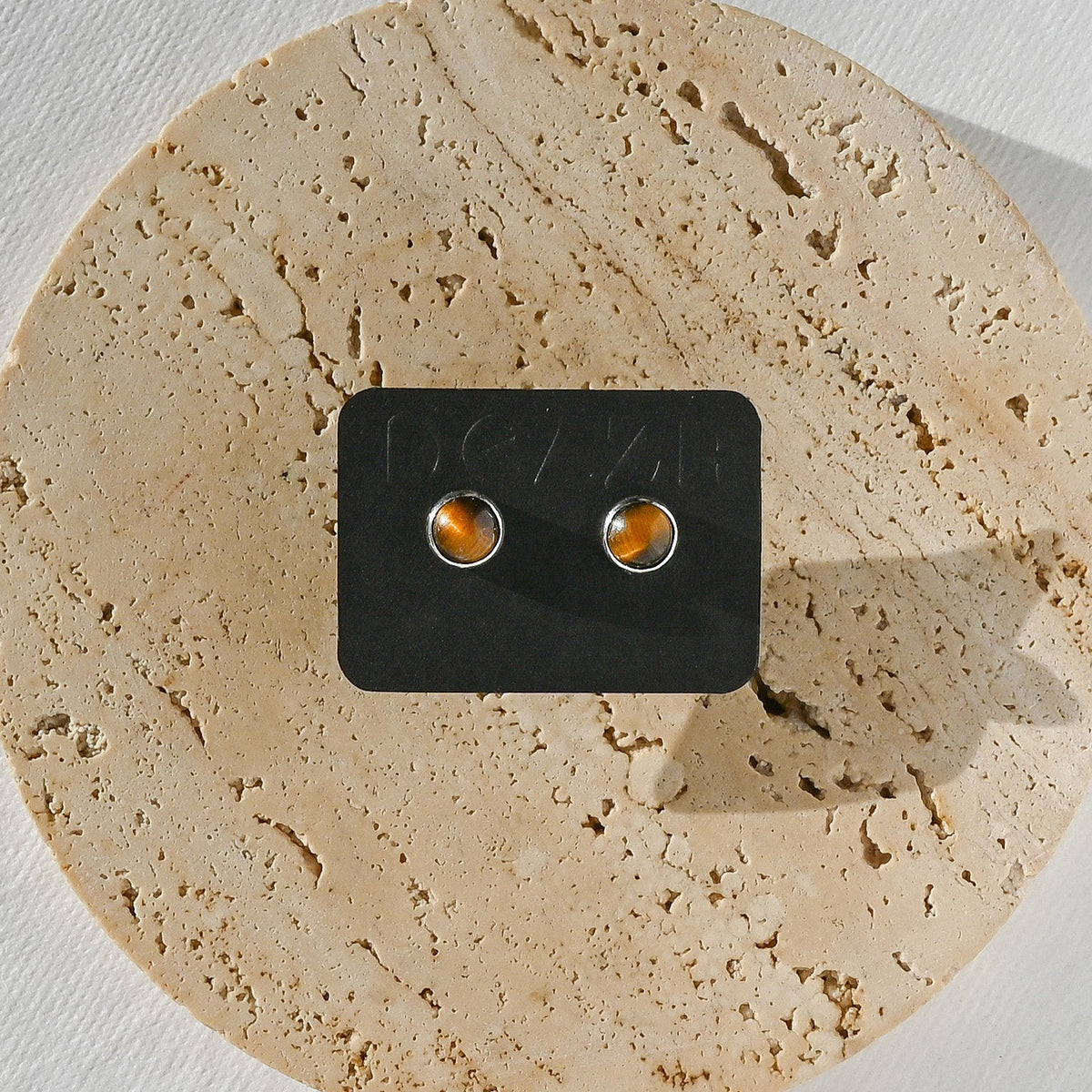 TIGER EYE STUDS ON A BLACK DELZA CARD