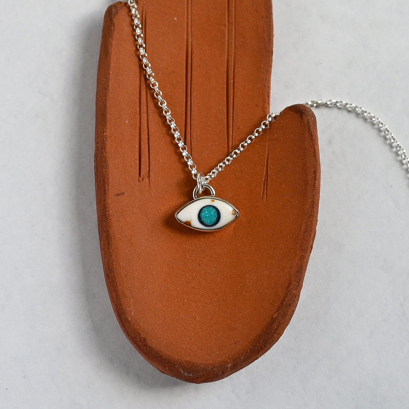 Tiny Polkadot Agate, Turquoise & Lapis Sterling Silver Eye Necklace