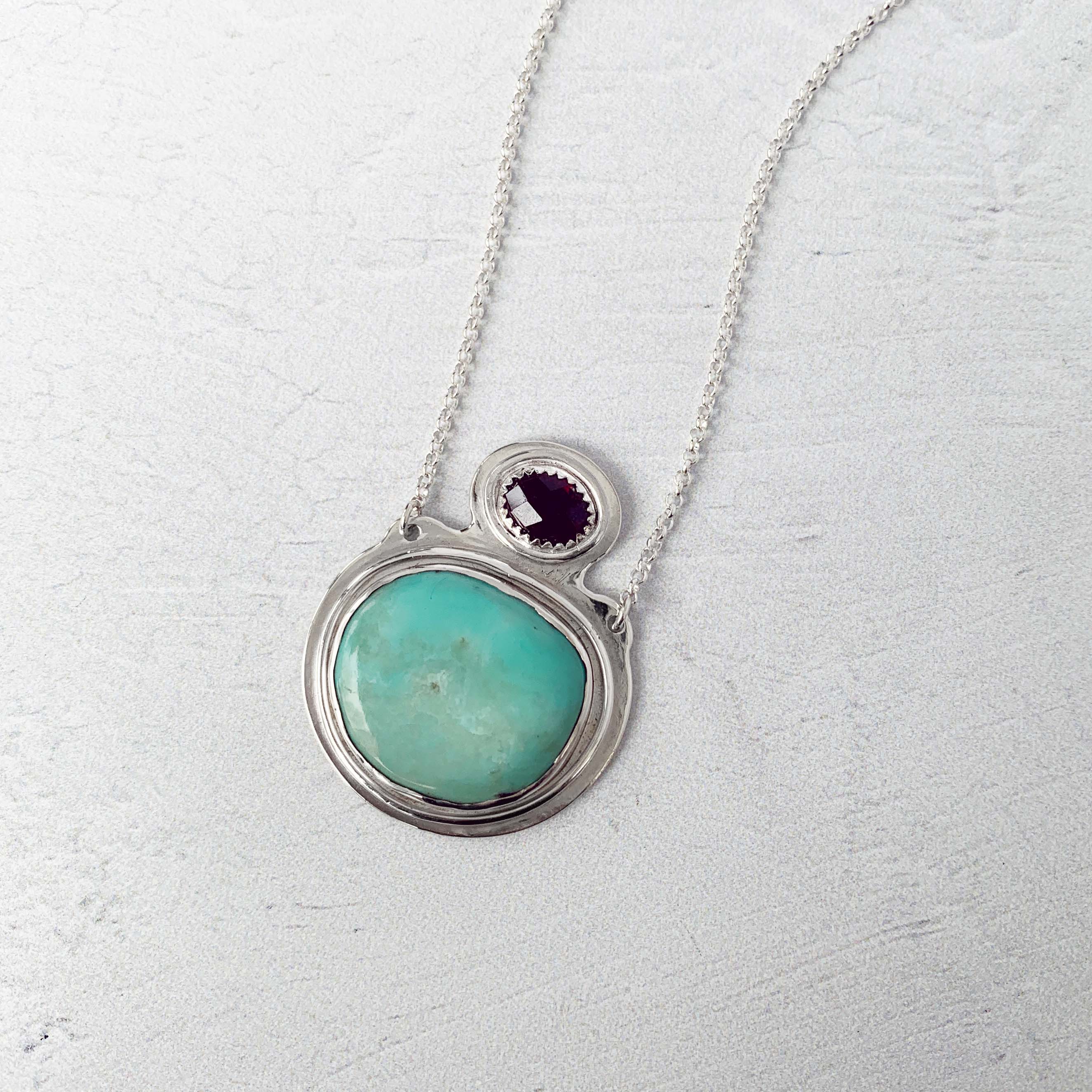 Campitos Turquoise & Faceted Garnet Sterling Silver Necklace