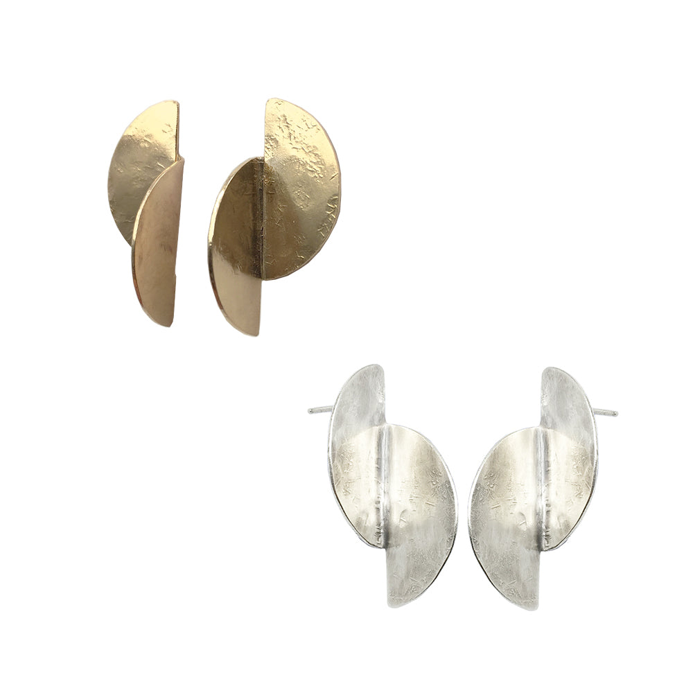 3D brass and silver Split Cell earrings by Knuckle Kiss